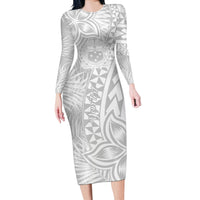 Personalised Samoa Lotu Tamait Long Sleeve Bodycon Dress Tropical Plant White Sunday With Polynesia Pattern - Wonder Print Shop