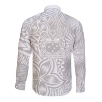 Personalised Samoa Lotu Tamait Long Sleeve Button Shirt Tropical Plant White Sunday With Polynesia Pattern - Wonder Print Shop