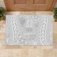 Personalised Samoa Lotu Tamait Rubber Doormat Tropical Plant White Sunday With Polynesia Pattern - Wonder Print Shop