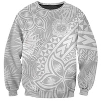 Personalised Samoa Lotu Tamait Sweatshirt Tropical Plant White Sunday With Polynesia Pattern - Wonder Print Shop