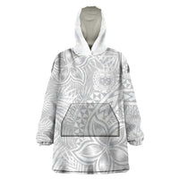 Personalised Samoa Lotu Tamait Wearable Blanket Hoodie Tropical Plant White Sunday With Polynesia Pattern - Wonder Print Shop