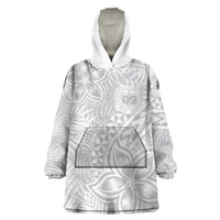 Personalised Samoa Lotu Tamait Wearable Blanket Hoodie Tropical Plant White Sunday With Polynesia Pattern - Wonder Print Shop