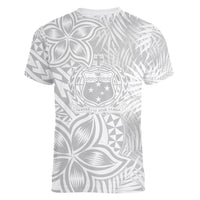 Personalised Samoa Lotu Tamait Women V Neck T Shirt Tropical Plant White Sunday With Polynesia Pattern - Wonder Print Shop
