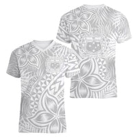 Personalised Samoa Lotu Tamait Women V Neck T Shirt Tropical Plant White Sunday With Polynesia Pattern - Wonder Print Shop