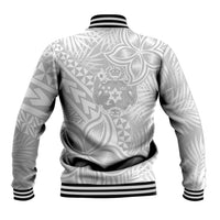 Personalised Tonga White Sunday Baseball Jacket Tropical Plant With Polynesian Pattern LT9 - Wonder Print Shop