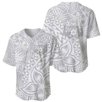 Personalised Tonga White Sunday Baseball Jersey Tropical Plant With Polynesian Pattern LT9 - Wonder Print Shop