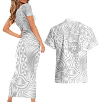 Personalised Tonga White Sunday Couples Matching Short Sleeve Bodycon Dress and Hawaiian Shirt Tropical Plant With Polynesian Pattern LT9 - Wonder Print Shop