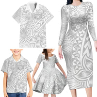 Personalised Tonga White Sunday Family Matching Long Sleeve Bodycon Dress and Hawaiian Shirt Tropical Plant With Polynesian Pattern LT9 - Wonder Print Shop