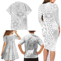 Personalised Tonga White Sunday Family Matching Long Sleeve Bodycon Dress and Hawaiian Shirt Tropical Plant With Polynesian Pattern LT9 - Wonder Print Shop