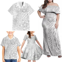 Personalised Tonga White Sunday Family Matching Off Shoulder Maxi Dress and Hawaiian Shirt Tropical Plant With Polynesian Pattern LT9 - Wonder Print Shop