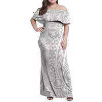 Personalised Tonga White Sunday Family Matching Off Shoulder Maxi Dress and Hawaiian Shirt Tropical Plant With Polynesian Pattern LT9 - Wonder Print Shop