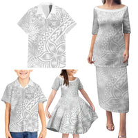 Personalised Tonga White Sunday Family Matching Puletasi Dress and Hawaiian Shirt Tropical Plant With Polynesian Pattern - Wonder Print Shop