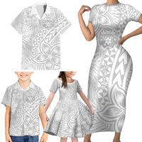 Personalised Tonga White Sunday Family Matching Short Sleeve Bodycon Dress and Hawaiian Shirt Tropical Plant With Polynesian Pattern - Wonder Print Shop