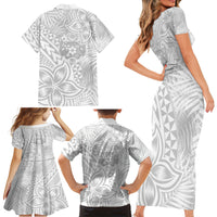 Personalised Tonga White Sunday Family Matching Short Sleeve Bodycon Dress and Hawaiian Shirt Tropical Plant With Polynesian Pattern - Wonder Print Shop