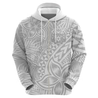 Personalised Tonga White Sunday Hoodie Tropical Plant With Polynesian Pattern - Wonder Print Shop