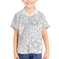 Personalised Tonga White Sunday Kid Hawaiian Shirt Tropical Plant With Polynesian Pattern - Wonder Print Shop