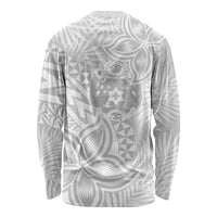 Personalised Tonga White Sunday Long Sleeve Shirt Tropical Plant With Polynesian Pattern - Wonder Print Shop