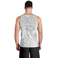 Personalised Tonga White Sunday Men Tank Top Tropical Plant With Polynesian Pattern - Wonder Print Shop