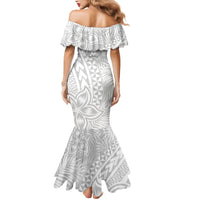 Personalised Tonga White Sunday Mermaid Dress Tropical Plant With Polynesian Pattern - Wonder Print Shop