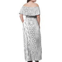 Personalised Tonga White Sunday Off Shoulder Maxi Dress Tropical Plant With Polynesian Pattern - Wonder Print Shop