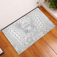 Personalised Tonga White Sunday Rubber Doormat Tropical Plant With Polynesian Pattern - Wonder Print Shop