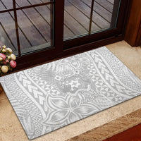 Personalised Tonga White Sunday Rubber Doormat Tropical Plant With Polynesian Pattern - Wonder Print Shop