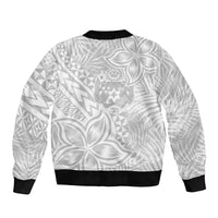 Personalised Tonga White Sunday Sleeve Zip Bomber Jacket Tropical Plant With Polynesian Pattern - Wonder Print Shop