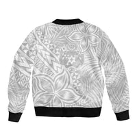 Personalised Tonga White Sunday Sleeve Zip Bomber Jacket Tropical Plant With Polynesian Pattern - Wonder Print Shop