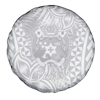 Personalised Tonga White Sunday Spare Tire Cover Tropical Plant With Polynesian Pattern - Wonder Print Shop