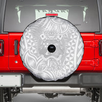 Personalised Tonga White Sunday Spare Tire Cover Tropical Plant With Polynesian Pattern - Wonder Print Shop