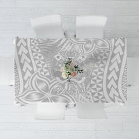 Personalised Tonga White Sunday Tablecloth Tropical Plant With Polynesian Pattern - Wonder Print Shop
