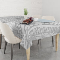 Personalised Tonga White Sunday Tablecloth Tropical Plant With Polynesian Pattern - Wonder Print Shop