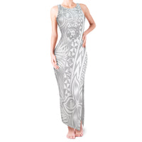 Personalised Tonga White Sunday Tank Maxi Dress Tropical Plant With Polynesian Pattern - Wonder Print Shop