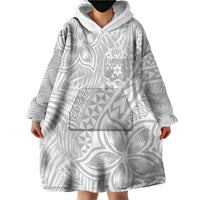 Personalised Tonga White Sunday Wearable Blanket Hoodie Tropical Plant With Polynesian Pattern - Wonder Print Shop