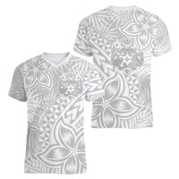 Personalised Tonga White Sunday Women V Neck T Shirt Tropical Plant With Polynesian Pattern - Wonder Print Shop