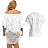 Tonga White Sunday Couples Matching Off Shoulder Short Dress and Hawaiian Shirt Polynesian Plumeria Tribal Simple LT9 - Wonder Print Shop