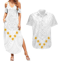 Tonga White Sunday Couples Matching Summer Maxi Dress and Hawaiian Shirt Polynesian Plumeria Tribal Simple LT9 - Wonder Print Shop