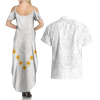 Tonga White Sunday Couples Matching Summer Maxi Dress and Hawaiian Shirt Polynesian Plumeria Tribal Simple LT9 - Wonder Print Shop