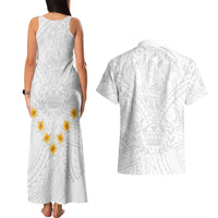 Tonga White Sunday Couples Matching Tank Maxi Dress and Hawaiian Shirt Polynesian Plumeria Tribal Simple LT9 - Wonder Print Shop