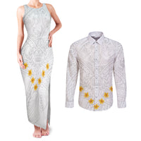Tonga White Sunday Couples Matching Tank Maxi Dress and Long Sleeve Button Shirts Polynesian Plumeria Tribal Simple LT9 - Wonder Print Shop