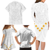Tonga White Sunday Family Matching Long Sleeve Bodycon Dress and Hawaiian Shirt Polynesian Plumeria Tribal Simple LT9 - Wonder Print Shop