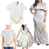 Tonga White Sunday Family Matching Off Shoulder Maxi Dress and Hawaiian Shirt Polynesian Plumeria Tribal Simple LT9 - Wonder Print Shop