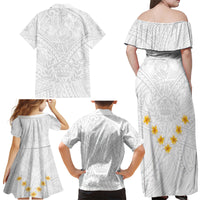 Tonga White Sunday Family Matching Off Shoulder Maxi Dress and Hawaiian Shirt Polynesian Plumeria Tribal Simple LT9 - Wonder Print Shop