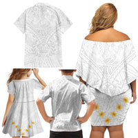 Tonga White Sunday Family Matching Off Shoulder Short Dress and Hawaiian Shirt Polynesian Plumeria Tribal Simple LT9 - Wonder Print Shop