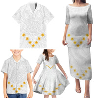 Tonga White Sunday Family Matching Puletasi Dress and Hawaiian Shirt Polynesian Plumeria Tribal Simple - Wonder Print Shop