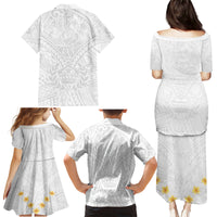 Tonga White Sunday Family Matching Puletasi Dress and Hawaiian Shirt Polynesian Plumeria Tribal Simple - Wonder Print Shop