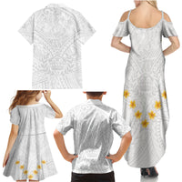 Tonga White Sunday Family Matching Summer Maxi Dress and Hawaiian Shirt Polynesian Plumeria Tribal Simple - Wonder Print Shop