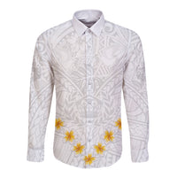 Tonga White Sunday Long Sleeve Button Shirt Polynesian Plumeria Tribal Simple - Wonder Print Shop