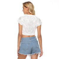 Tonga White Sunday Raglan Cropped T Shirt Polynesian Plumeria Tribal Simple - Wonder Print Shop