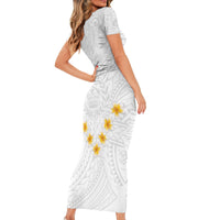 Tonga White Sunday Short Sleeve Bodycon Dress Polynesian Plumeria Tribal Simple - Wonder Print Shop